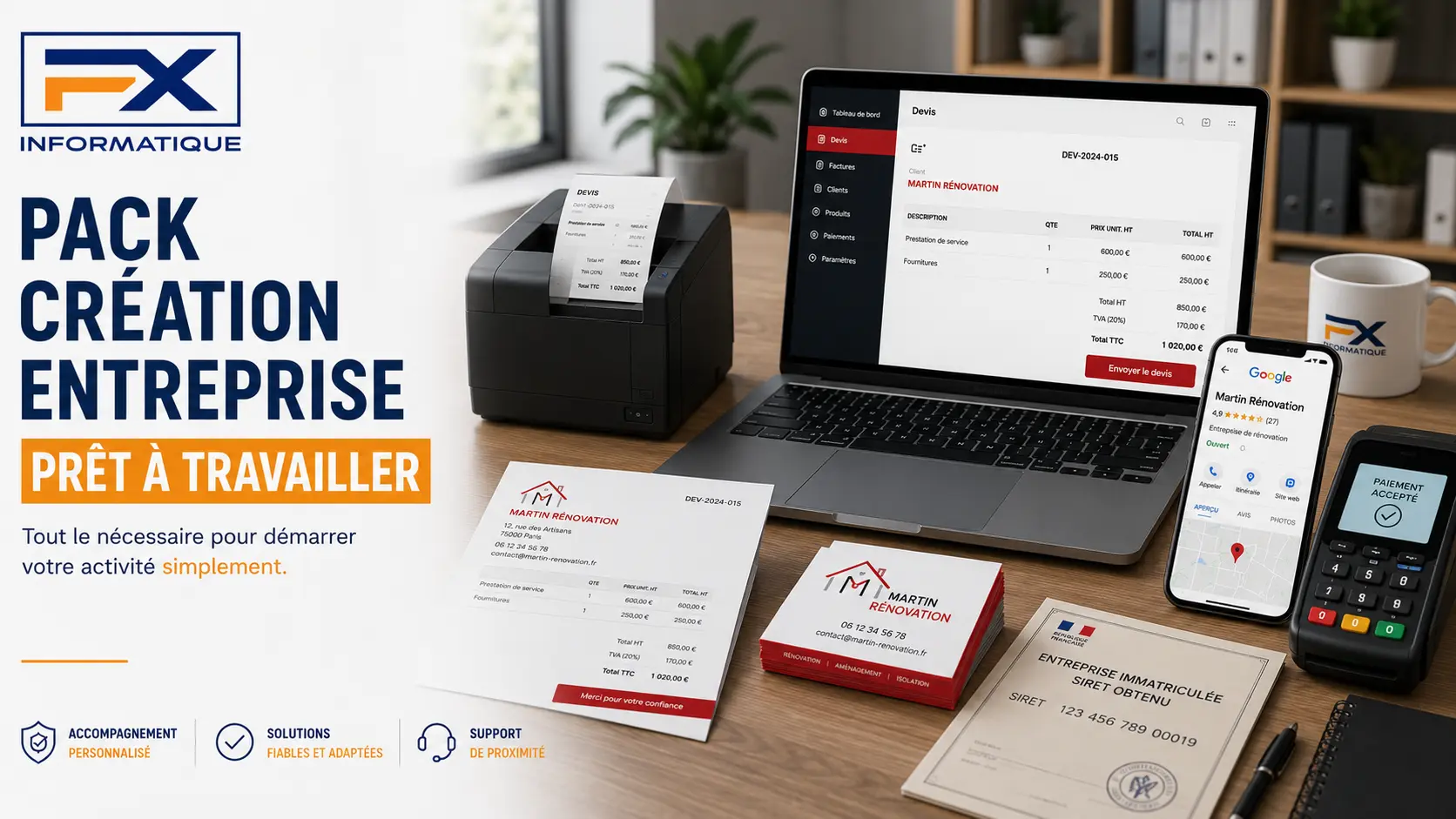 Pack création entreprise FX Informatique - bureau complet artisan